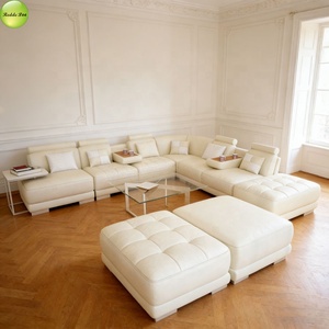 Sofá Seccional de Cuero de Lujo con Otomana y Bandeja Integrada, Tapizado con Botones, para Sala de Estar/Apartamento/Condominio/Oficina/Hotel - Product Image 1