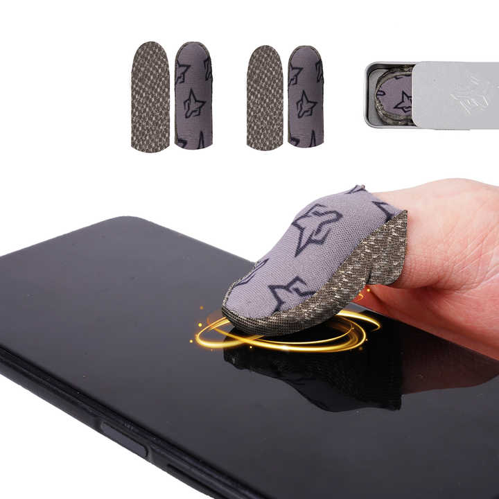 Sarafox C2  4piece Silver-Cloth with Non-slip Particles Mobile Gaming Finger Sleeve, Superconducting Silver Cloth, 0.3mm Thin