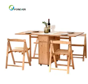 Simples de Madeira Maciça Mesa De Jantar De Bambu Dobrável Conjunto De Mesa De Jantar Com Cadeiras Dobráveis 4