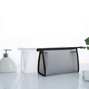 Portable Mesh <b>Toiletry</b> Bag Rectangle Waterproof Transparent Travel Cosmetic <b>Storage</b> Bag Black And White - Product Image 2