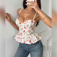 Top Corto Tipo Bustier con Estampado Floral para Mujer, Transpirable, con Dobladillo Asimétrico de Chifón, Espalda con Cordones, Sexy, Nuevo 2026