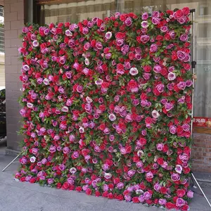 सजावटी फूल 5 डी रोल अप फूलों की दीवार पृष्ठभूमि पुष्पचक्र और घर की सजावट के लिए लाल गुलाब की दीवार पैनल