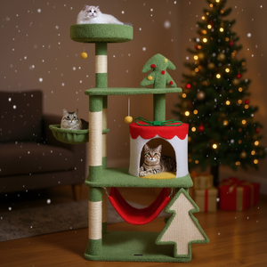 Árbol de Navidad para Gatos con Caja de Regalo, Postes Rascadores de Sisal, 4 Niveles, Interior, para Gatos, Verde - Product Image 2