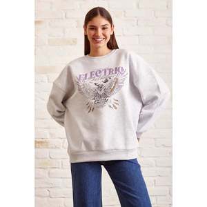 Sweat-shirt à col rond pour femme, esthétique électrique, imprimé Snow Melange, respirant, tricoté, 300 grammes - Product Image 6