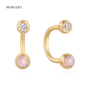 Mercery tùy chỉnh bán buôn 14k vàng trắng Sapphire Opal móng ngựa Bông tai mũi lưỡi núm vú bụng đồ trang sức tốt piercing đồ trang sức