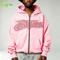 Sweat-shirts à capuche surdimensionnés en coton bio 100% coton, faits sur mesure, avec fermeture éclair, broderie en strass, style streetwear pour hommes, en tissu French Terry