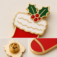 Broche émail souple 3D UV motif chaussette unique, plaqué or, bijoux de Noël, vente en gros, épingles de revers, badges métalliques personnalisés, usine OEM