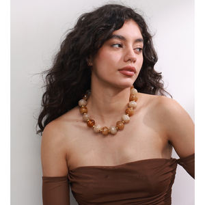 ג 'ינו 5105 סיטונאי שני צבע ענבר צבעוני חרוזים אקריליים שרשרת חרוזים מצופה זהב נירוסטה - Product Image 4