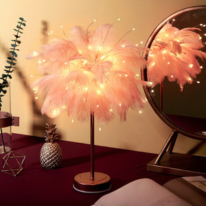 Nueva Lámpara de Mesa LED con Plumas de Cobre, Romántica y Decorativa para Dormitorio de Niña, Lámpara de Noche con Control Remoto - Product Image 3