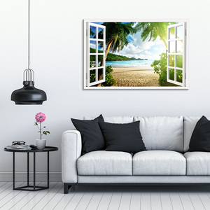 3D ventana Vista pared arte Playa Mar vista palmeras naturaleza pintura impresión en lienzo paisaje imagen habitación pared decoración cartel - Product Image 3