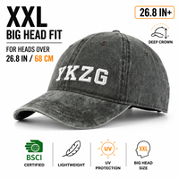 Casquette de baseball YKZG de luxe gris foncé 100 % coton, coupe oversize pour grandes têtes (68 cm), calotte profonde, fermeture à boucle argentée – Vente en gros