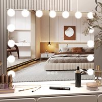 Grand miroir de maquillage de bureau personnalisé carré argenté avec éclairage LED 3 couleurs, 14 ampoules, intensité réglable, pour la maison et la coiffeuse