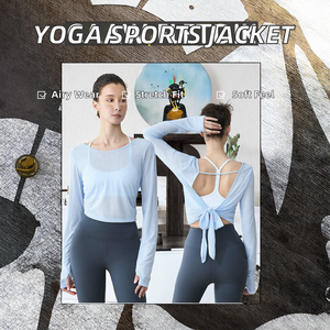 Chaqueta de Yoga Transpirable Personalizada para Mujer, Elástica en Cuatro Direcciones, Cuello en V, Logotipo Frontal, Top de Gimnasio de Manga Larga Suave de Alta Calidad - Product Image 2