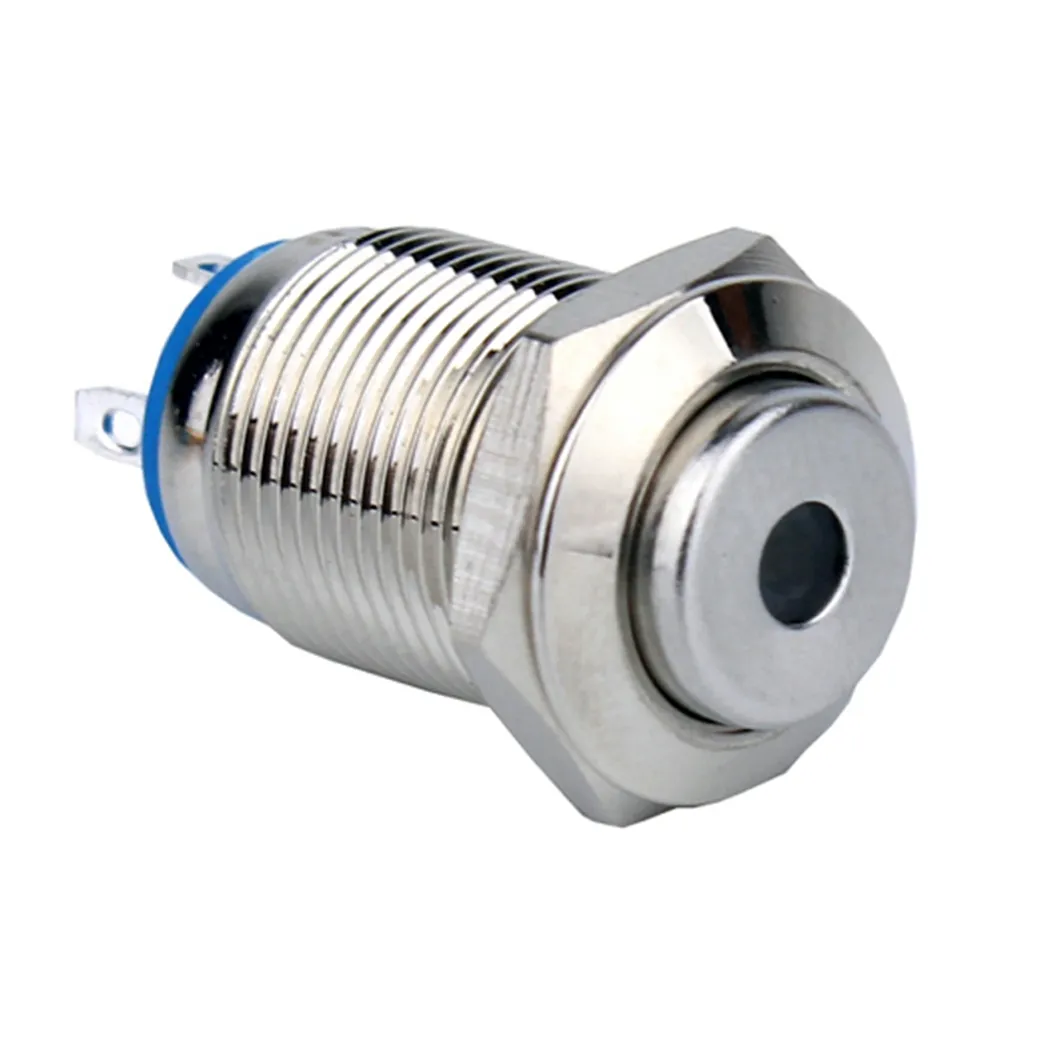 12mm High Flat round Momentary 1NO Nickel plated brass Stainless steel Dot 2A IP65 Red Push Button Switch