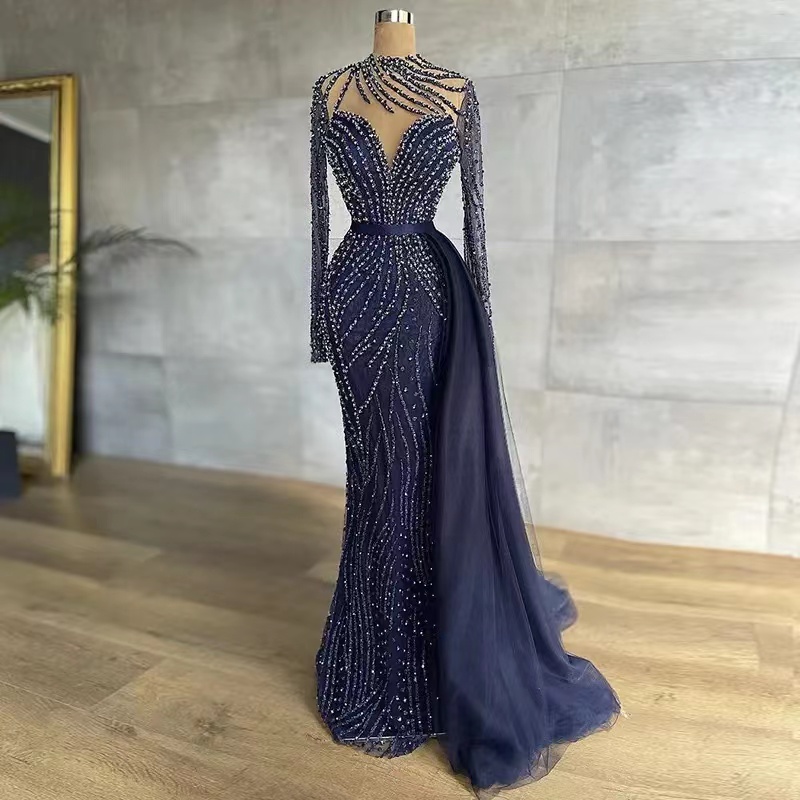 Vestido manga larga azul marino
