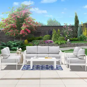 户外家具沙发套装铝制花园转角沙发套装金属庭院家具现代白色奢华