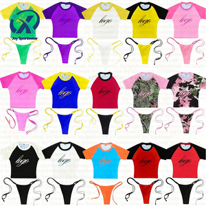 Women's Eco-Friendly Sports Style Solid <strong>Triangle</strong> <strong>Bikini</strong> Shorts 3-Piece <strong>Set</strong> with Logo Custom Swimwear - Product Image 2