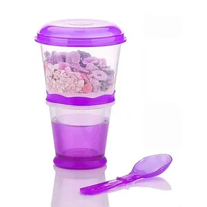 Cereal On the Go Cups Travel-To-Go-Food-Containers Storage with Spoon Breakfast Drink-Cups-Portable