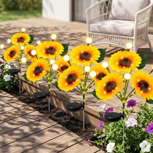 Lampes solaires TSINYE en forme de tournesol, ampoule <span class=keywords><strong>globe</strong></span> blanc chaud, étanches IP65, allumage automatique du crépuscule à l'aube, pour allées, parterres de fleurs, décoration de jardin - Product Image 5