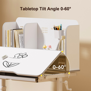 Kids Home Study <strong>Table</strong> with Wheels <strong>and</strong> Bookshelf Backrest Height Adjustable Student Desk <strong>and</strong> <strong>Chair</strong> <strong>Wood</strong> <strong>Children</strong> Reading <strong>Table</strong> - Product Image 4