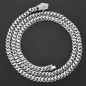 Chaîne cubaine Miami en moissanite VVS1 colossale, en argent 925, avec maillons entrelacés, plaqué or 18 carats, style hip-hop, lourdement incrusté - Product Image 2