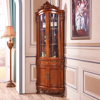 Armoire d'angle en bois massif de style européen haut de gamme pour salon avec design triangulaire et rangement - F020