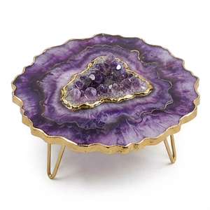 Purple Resin Circle <b>Cake</b> <b>Stand</b> Irregular Serving Tray Scalloped Dessert Display Plate Home Party Decor Handmade High Quality A.B - Product Image 1
