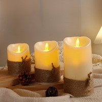 Bougie électronique LED réaliste, fausse bougie, corde de jute nouée à la main, style vintage américain, télécommande, rechargeable, en forme de balle