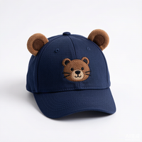 Gorra de Béisbol Deportiva de 6 Paneles con Diseño de Osito para Niños, Primavera/Verano, Poliéster/Algodón