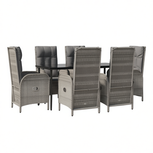 Ensemble de salle à manger de jardin en rotin gris 6 places, résistant aux intempéries, mobilier d'extérieur de style contemporain - Product Image 1