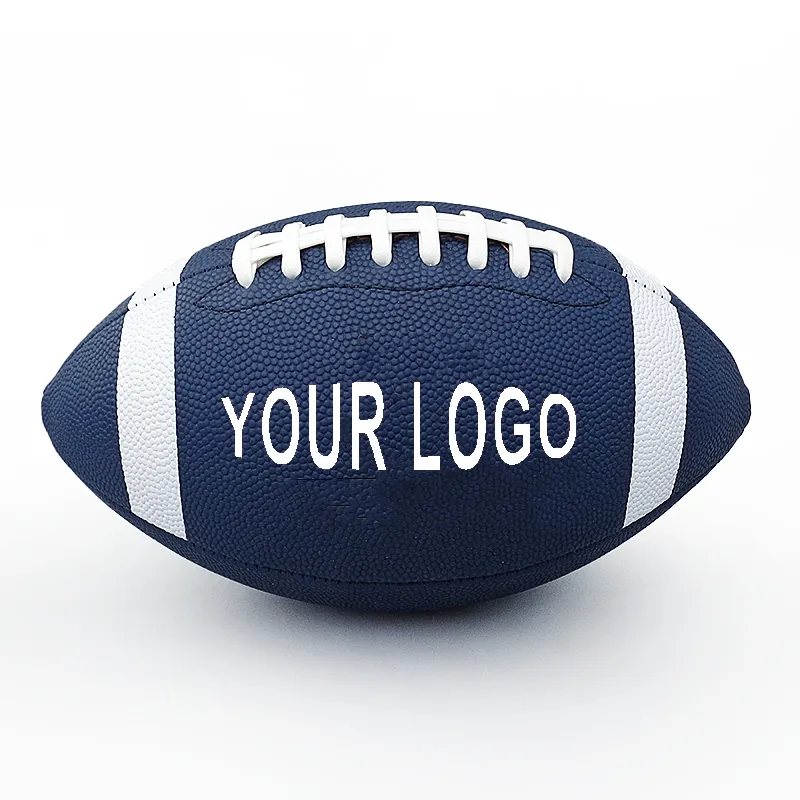 Kustom profesional logo pu kulit sepak bola biru tua navy rugby ukuran 9 sepak bola Amerika