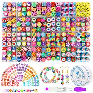 Kit diy bentuk senyum dan cinta untuk anak-anak Heishi manik-manik tanah liat polimer manik-manik Spacer Beads perlengkapan kerajinan untuk anak-anak