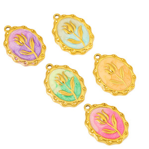 Colgante ovalado de acero inoxidable con forma de tulipán para hacer collares, accesorio de joyería DIY, accesorios de joyería de color dorado - Product Image 5
