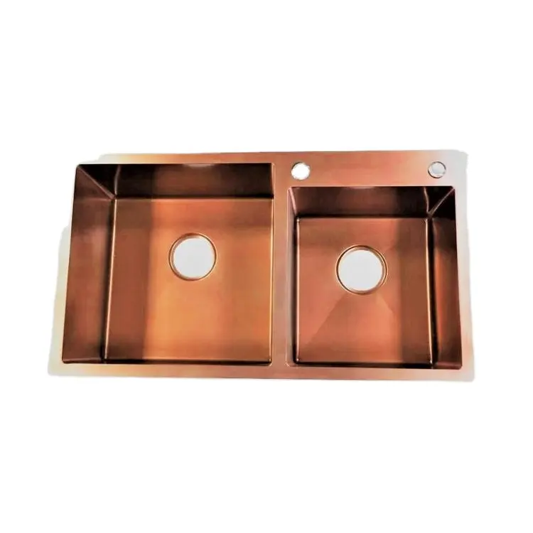 Handmade Custom 8245High-End Rose Gold 304 Stainless Steel Kitchen Sink Under-the-COUNTER with Deep Double Bowl