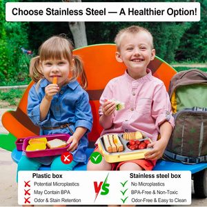 Boîte à lunch en acier inoxydable, qualité alimentaire durable, 25 oz, étanche, boîte à bento à 3 compartiments pour enfants et adultes, passe au lave-vaisselle - Product Image 2