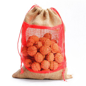 Jute Reusable Produce Bags Breathable Sack with Drawstring Mesh See-Through Window Storage for Clothes Laundry Fruits Vegetables