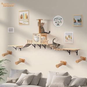 Juego de <span class=keywords><strong>puente</strong></span> y estante de pared de gato de madera, muebles completos <span class=keywords><strong>para</strong></span> sala de estar, jungla, gimnasio, escalada, juego de pared de gato montado en la pared - Product Image 1