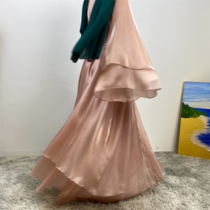 1432#B Light Flowy Shiny Silk Material New Design Two Layers Loose Sleeves Classy Fashion Popular Ladies <b>Islamic</b> Open Abaya - Product Image 2