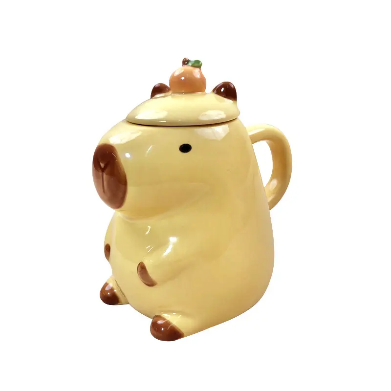 Cute Ceramic Coffee Mug 3D Cartoon Capybara Couple With Handle And Lid Novelty Funny Animal Tea Cup Gift