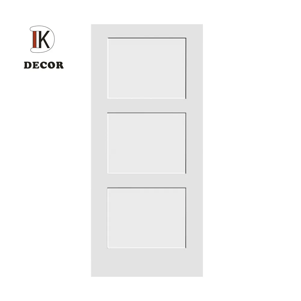 Modern Simple Design 3 Panel Soundproof White Primed Solid Wooden Interior Shaker Door For Bedroom