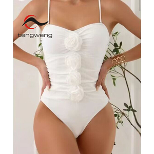 TW blanco 3D Flor de una pieza traje de baño trajes de baño mujeres novia Bandeau traje de baño - Product Image 1