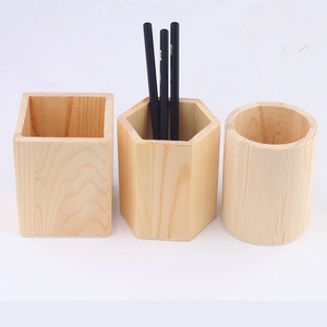 Wooden Pen Holder Pine Round Square Office Desk Storage For Pencils And Pens - Product Image 3