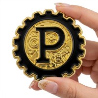Épinglette personnalisée en émail sur le thème de l'industrie, style steampunk, mécanique, avec initiale P, en métal plaqué, pour logo d'entreprise technologique