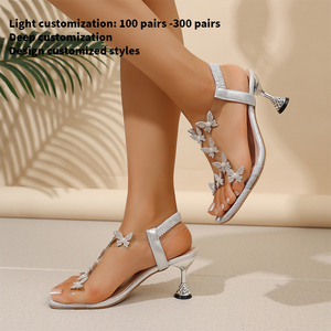 New Design Sexy Women High Heels <strong>Sandals</strong> Transparent Upper with 8 Diamond Pearl Butterflies Round Heel <strong>Elastic</strong> Collar W-DQ-25 - Product Image 4