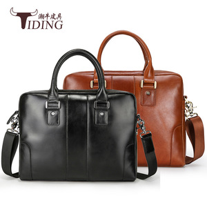 Tiding Men's Business <b>Briefcase</b> Genuine Leather Laptop Bag Black Brown Durable Crossbody Shoulder Bag for Business Travel - Product Image 1