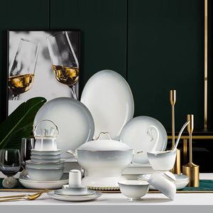 Stoviglie in ceramica cinese ventotto <span class=keywords><strong>pezzi</strong></span> Jingdezhen graduale piatto grigio Set regalo preferito per la casa Bone China stoviglie - Product Image 1