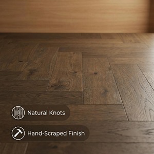 Rustic Herringbone Oak Multi-layer <strong>Flooring</strong> With Hand-scraped Surface &amp; 15mm, Parquet For Vintage Guesthouses - Product Image 4