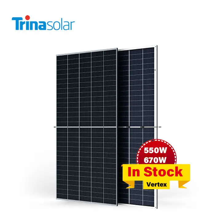 En stock Almacén de paneles solares de precio barato Trina con alta potencia trinsolar 545W 550W 555 vatios vértice monocristalino 660W