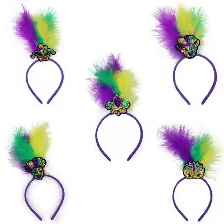 Mardi Gras bandeau brésilien carnaval fête paillettes plume bandeau sauvage coiffure boule masque cheveux cerceau