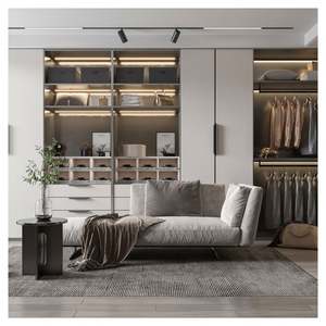 Portes en verre et revêtement en mélamine plate Style européen Armoires italiennes sur mesure Rangement spacieux Organisateur de vêtements Armoire - Product Image 3